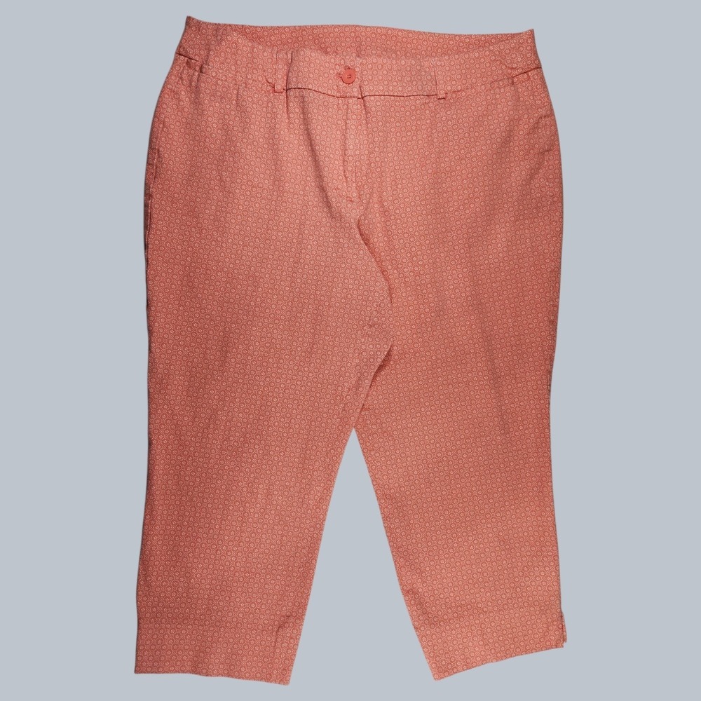 Lane Bryant 18 The Lena Crop Pants Coral Pink Geometric Cotton Smart Stretch